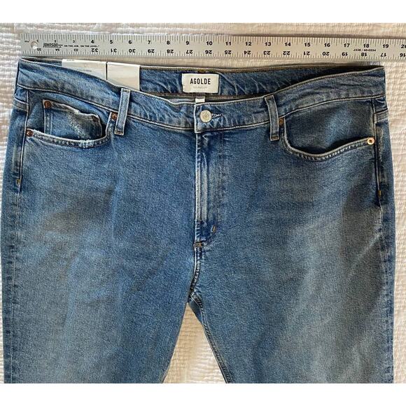 NWT AGOLDE JEANS 34 LOW RISE STRAIGHT LEG STRETCH ORGANIC COTTON SLIM BLUE DENIM - Picture 9 of 11